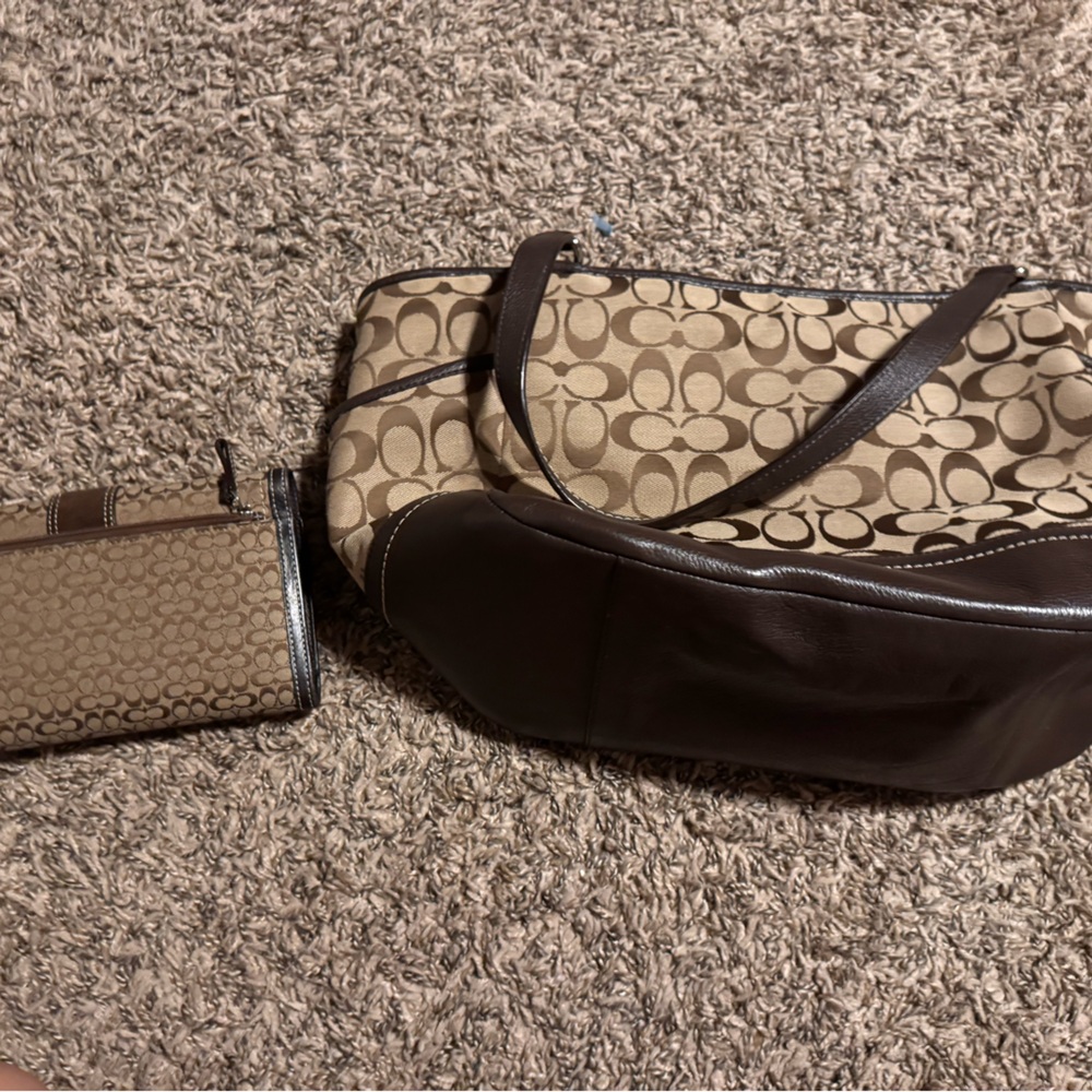 Coach Brown and Tan Signature Canvas Bag